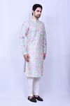 Arihant Rai Sinha_Sky Blue Kurta Cotton Embroidered Thread Floral And Pant Set _at_Aza_Fashions