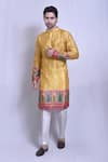 Buy_Arihant Rai Sinha_Yellow Kurta Chiffon Silk Printed Floral Bandhani Set _at_Aza_Fashions