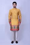 Buy_Arihant Rai Sinha_Yellow Kurta Chiffon Silk Printed Floral Bandhani Set _Online_at_Aza_Fashions