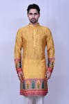 Shop_Arihant Rai Sinha_Yellow Kurta Chiffon Silk Printed Floral Bandhani Set _Online_at_Aza_Fashions