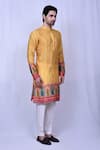 Arihant Rai Sinha_Yellow Kurta Chiffon Silk Printed Floral Bandhani Set _at_Aza_Fashions