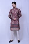 Buy_Arihant Rai Sinha_Wine Kurta Cotton Silk Printed Floral Bandhani Set _at_Aza_Fashions