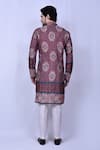 Shop_Arihant Rai Sinha_Wine Kurta Cotton Silk Printed Floral Bandhani Set _at_Aza_Fashions