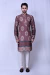 Buy_Arihant Rai Sinha_Wine Kurta Cotton Silk Printed Floral Bandhani Set _Online_at_Aza_Fashions