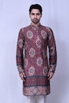 Shop_Arihant Rai Sinha_Wine Kurta Cotton Silk Printed Floral Bandhani Set _Online_at_Aza_Fashions