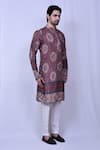 Arihant Rai Sinha_Wine Kurta Cotton Silk Printed Floral Bandhani Set _at_Aza_Fashions