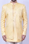 Shop_Arihant Rai Sinha_Yellow Coat Soft Cotton Embroidered Chikankari And Short Kurta Set _Online_at_Aza_Fashions