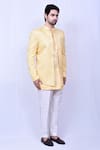 Arihant Rai Sinha_Yellow Coat Soft Cotton Embroidered Chikankari And Short Kurta Set _at_Aza_Fashions