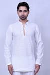 Buy_Arihant Rai Sinha_White Cotton Embroidered Chikankari Floral Geometric Work Short Kurta _Online_at_Aza_Fashions