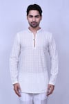 Buy_Arihant Rai Sinha_White Cotton Embroidered Chikankari Geometric Floral Work Short Kurta _Online_at_Aza_Fashions