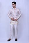 Buy_Arihant Rai Sinha_White Cotton Embroidered Floral Vine Short Kurta _at_Aza_Fashions