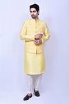 Buy_Arihant Rai Sinha_Yellow Kurta Bangalori Silk Thread Work Bloom Floral Bundi Set _at_Aza_Fashions