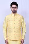 Shop_Arihant Rai Sinha_Yellow Kurta Bangalori Silk Thread Work Bloom Floral Bundi Set _Online_at_Aza_Fashions