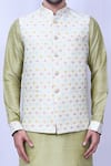 Shop_Arihant Rai Sinha_Cream Art Silk Thread Work Bloom Ditzy Floral Bundi Kurta Set _Online_at_Aza_Fashions