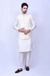 Buy_Arihant Rai Sinha_Cream Kurta And Pant Art Silk Thread Work Bloom Flowery Motif Bundi Set _at_Aza_Fashions