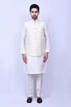 Shop_Arihant Rai Sinha_Cream Kurta And Pant Art Silk Thread Work Bloom Flowery Motif Bundi Set _Online_at_Aza_Fashions