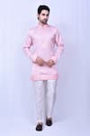 Buy_Arihant Rai Sinha_Pink Short Kurta Bangalori Silk Plain Embroidered Neckline With Pant _at_Aza_Fashions