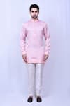 Shop_Arihant Rai Sinha_Pink Short Kurta Bangalori Silk Plain Embroidered Neckline With Pant _Online_at_Aza_Fashions