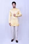 Buy_Arihant Rai Sinha_Yellow Short Kurta Satin Silk Plain Embroidered Placket With Pant _at_Aza_Fashions