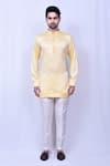 Shop_Arihant Rai Sinha_Yellow Short Kurta Satin Silk Plain Embroidered Placket With Pant _Online_at_Aza_Fashions