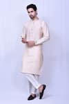 Buy_Arihant Rai Sinha_Beige Kurta Bangalori Silk Plain Mandarin Collar With Pant_at_Aza_Fashions