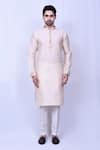 Shop_Arihant Rai Sinha_Beige Kurta Bangalori Silk Plain Mandarin Collar With Pant_Online_at_Aza_Fashions