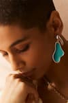 Shop_Voyce Jewellery_Blue Enamelled Saint Topez Dangler Earrings_at_Aza_Fashions