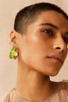 Shop_Voyce Jewellery_Green Enameled Kandy Semi Hoop Earrings _at_Aza_Fashions