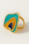 Buy_Voyce Jewellery_Blue Enameled Seychelles Abstract Shaped Ring _at_Aza_Fashions