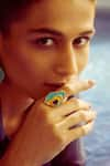 Shop_Voyce Jewellery_Blue Enameled Seychelles Abstract Shaped Ring _at_Aza_Fashions