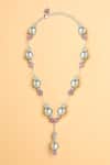 Shop_Joules By Radhika_Grey Pearl And Diamond Sky Lariat Necklace _at_Aza_Fashions