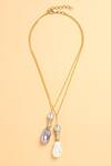 Shop_Joules By Radhika_Gold Plated Pearl And Diamond Twin Pendant Necklace _at_Aza_Fashions