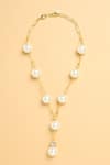 Shop_joules by radhika_White Pearl Work Cloud Lariat Necklace _at_Aza_Fashions