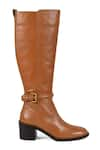 Vanilla Moon_Brown Link Chain Trim Claud Plain Long Boots _Online_at_Aza_Fashions