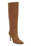 Vanilla Moon_Brown Link Chain Trim Esther Plain Long Boots _Online_at_Aza_Fashions