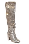 Vanilla Moon_Gold Sequin Embroidered Millie Metallic Ruched Long Boots_Online_at_Aza_Fashions
