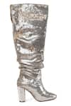 Buy_Vanilla Moon_Gold Sequin Embroidered Millie Metallic Ruched Long Boots_Online_at_Aza_Fashions