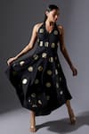 House of Manaa_Black 100% Cotton Polka Dot Pattern Halter Neck Dress _Online_at_Aza_Fashions