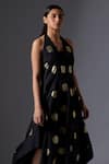 Shop_House of Manaa_Black 100% Cotton Polka Dot Pattern Halter Neck Dress _Online_at_Aza_Fashions