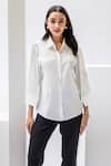 Shop_House of Dreams_White Cotton Poplin Embellished Pearl Bow Collar Shirt _Online_at_Aza_Fashions