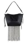 Shop_X Feet Above_Black Embellished Trapeze Beaded Tassel Bag _at_Aza_Fashions