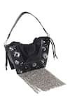 X Feet Above_Black Embellished Trapeze Beaded Tassel Bag _Online_at_Aza_Fashions