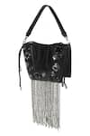 Shop_X Feet Above_Black Embellished Trapeze Beaded Tassel Bag _Online_at_Aza_Fashions