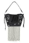 X Feet Above_Black Embellished Trapeze Beaded Tassel Bag _at_Aza_Fashions