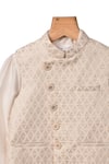 Partykles_Ivory Polyester Silk Woven Checkered Bundi And Kurta Set _Online_at_Aza_Fashions