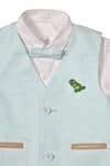 Partykles_Green Linen Embroidery Cutdana Placement Waistcoat With Shirt _Online_at_Aza_Fashions