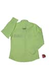 Shop_Partykles_Green 100% Cotton Satin Embroidery Stitchline Thread Placement Shirt _at_Aza_Fashions