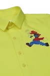 Partykles_Yellow 100% Cotton Satin Embroidery Stitchline Thread Super Mario Shirt_Online_at_Aza_Fashions