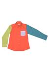 Buy_Partykles_Orange 100% Cotton Satin Plain Colorblock Full Sleeve Shirt_at_Aza_Fashions