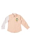 Buy_Partykles_Peach 100% Cotton Satin Embroidered Thread And Applique Placement Ice Cream Shirt_at_Aza_Fashions